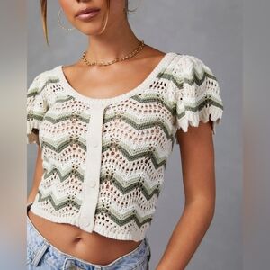 Blu Pepper Chevron Crochet Knit Top